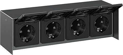 ledscom.de STEDDA 4-Way Outdoor Socket, IP44, Stainless Steel Anthracite Horizontal, Sockets for Garden, Patio and Outdoor Use
