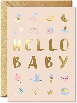 Sweetzer & Orange Baby Shower Card with Gold Foil Gender Neutral Baby Shower Greeting for Boy or Girl 5x7 Congratulations Card with Envelope & Gold Sticker 300gsm Cardstock