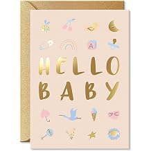 Sweetzer & Orange Baby Shower Card with Gold Foil Gender Neutral Baby Shower Greeting for Boy or Girl 5x7 Congratulations Card with Envelope & Gold Sticker 300gsm Cardstock
