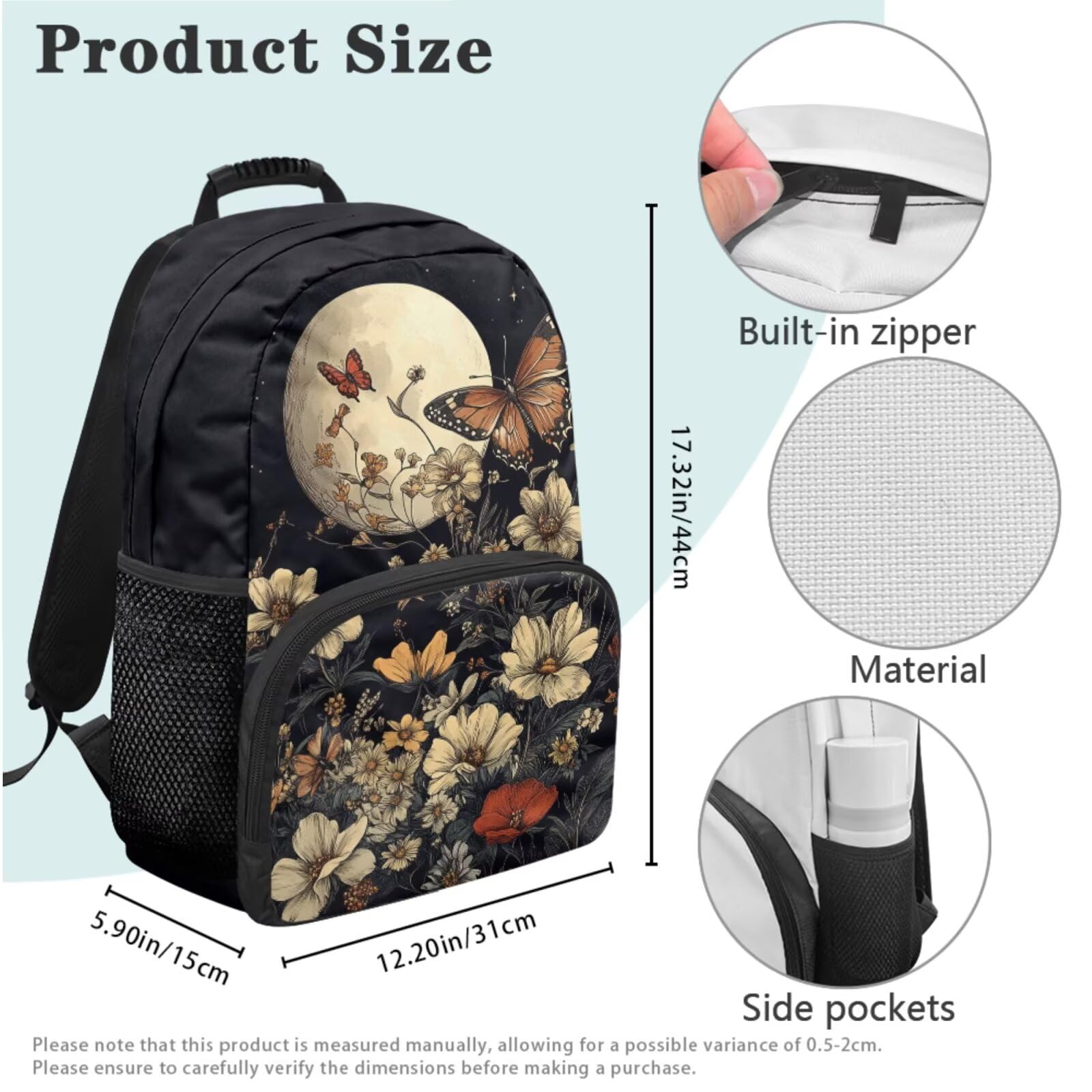 Dolyues Axolotl, set di 4 zaini, borsa per il pranzo per ragazze, astuccio per bambini, borsa per libri Kawaii di terza elementare, zaini per la scuola elementare, Farfalla Fiori Luna, Zaino daypack
