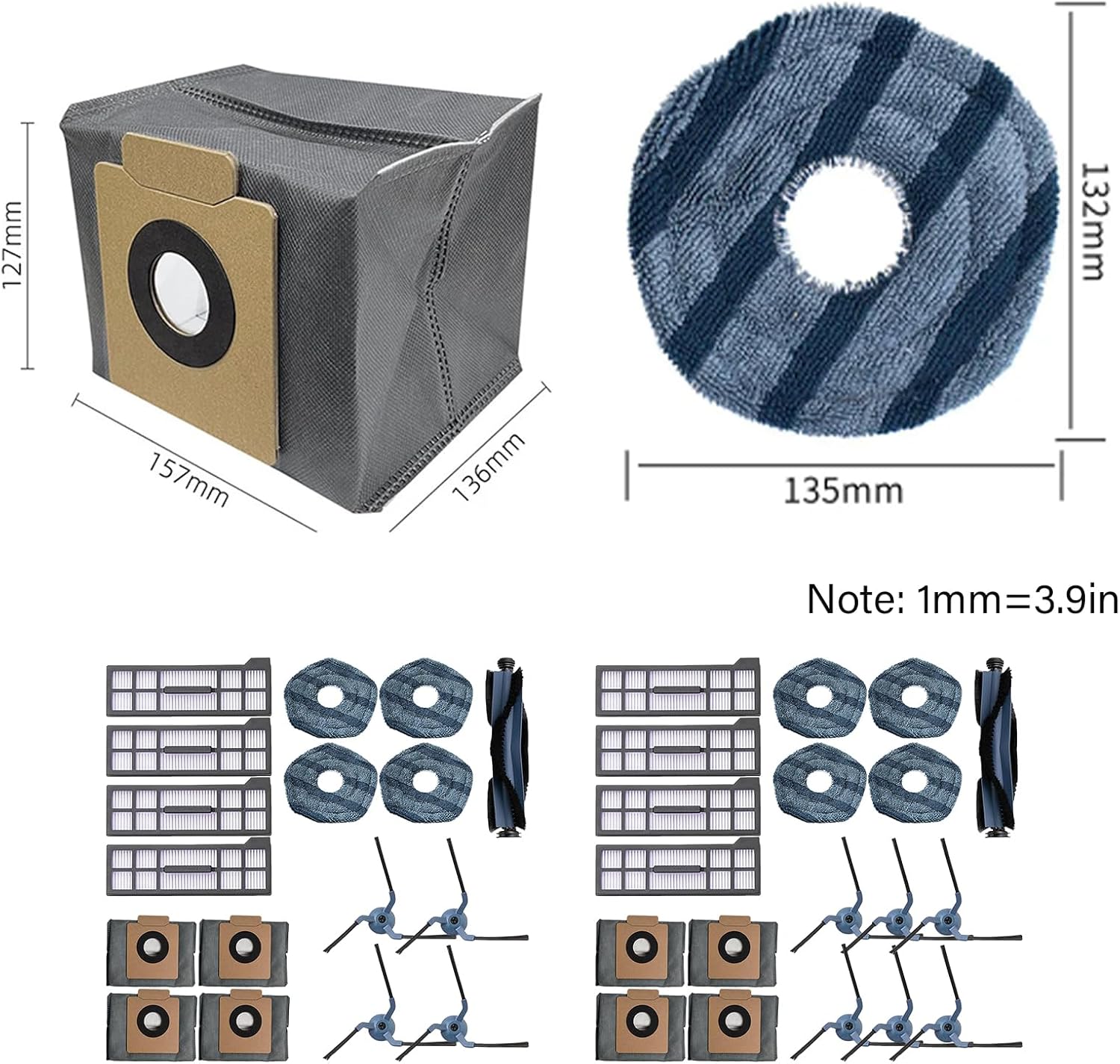 Robot Filter Mop Main Side Brush Bag Mop Pad Brush Replacement Part For X10