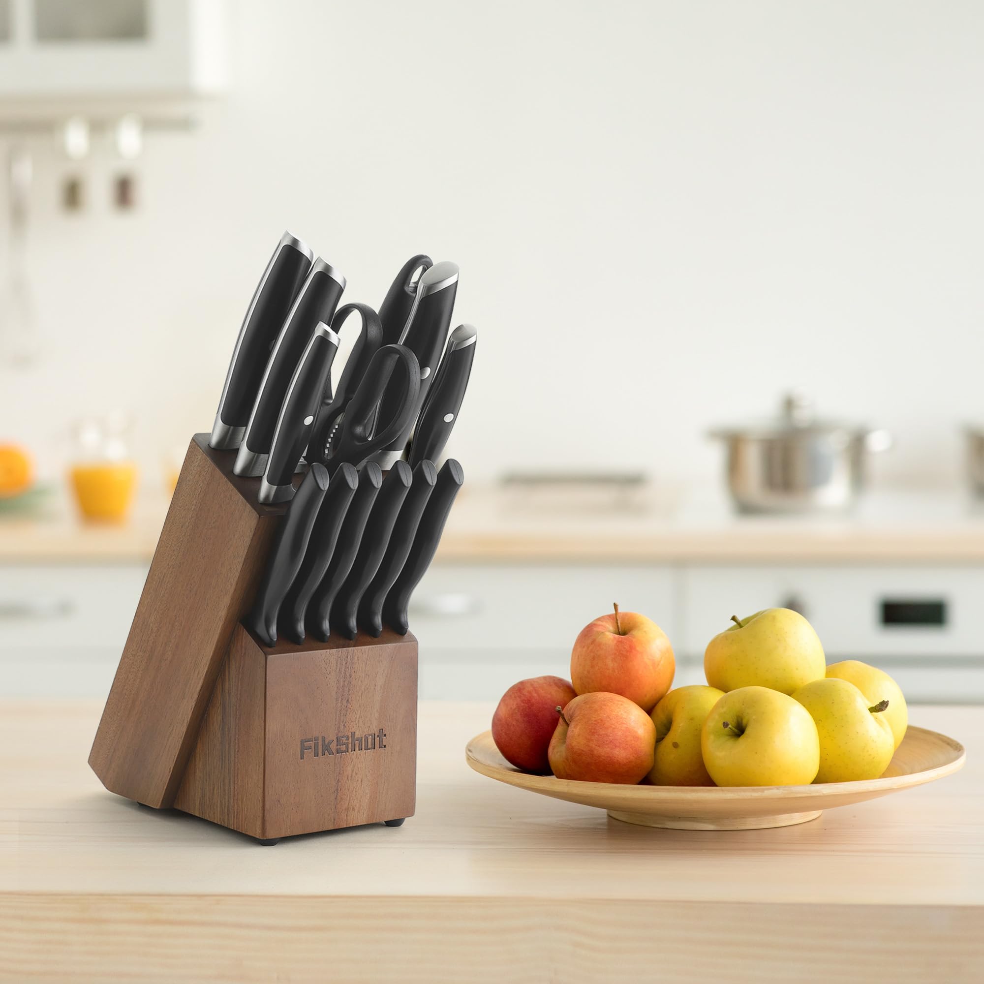 Knife Block Set, FIKSHOT Kitchen Knife Sets, High Carbon Stainless Steel Full Tang Knife set, Razor-Sharp Blade Rust Resistant, Professional Chef's Knife for Home Cooking (BLACK)