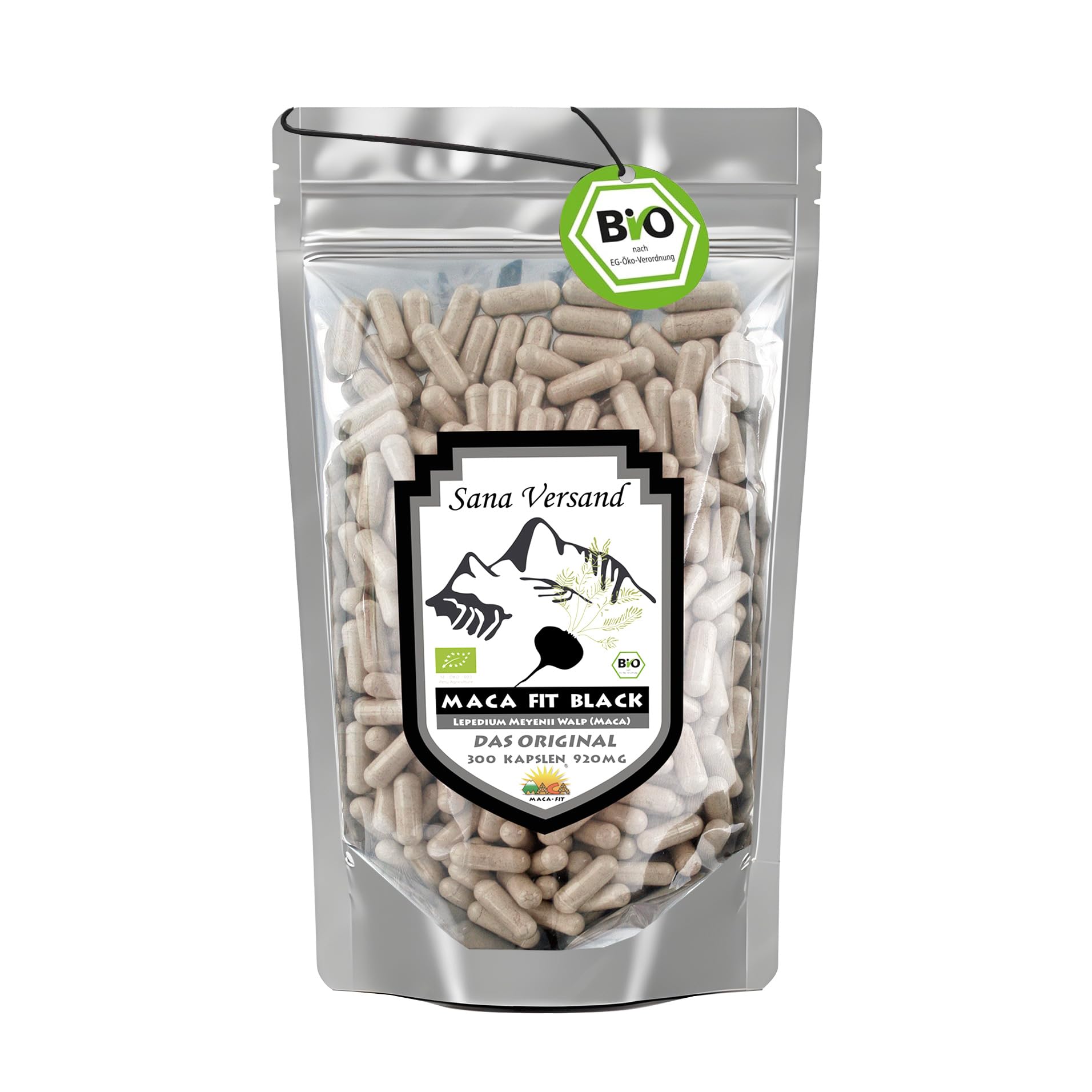 Maca Fit Kapseln Black 300 BIO Pulver Original aus Peru | Junin Bombon Zertifiziert, Reine schwarze Maca-Wurzel, Ohne Zusatzstoffe, Vegan, Gluten- und Laktosefrei