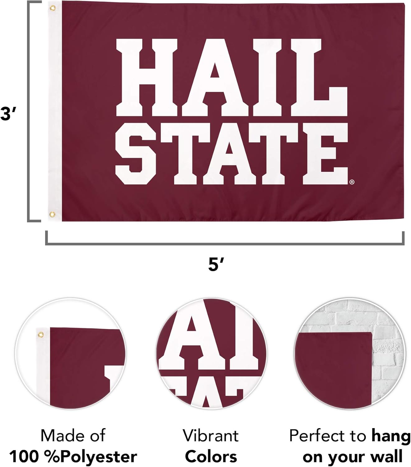 Desert Cactus Mississippi State University MSU Flag - 3 x 5 Feet Bulldogs Banner, Indoor/Outdoor Durable Fabric, 100% Polyester Design (Style 11) - Image 2