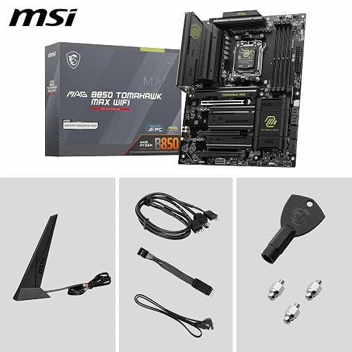 MSI MAG B850 TOMAHAWK MAX WIFI Motherboard, ATX - Supports AMD Ryzen 9000/8000 / 7000 Processors, AM5-80A SPS VRM, DDR5 Memory Boost 8400+ MT/s (OC), PCIe 5.0 x16, M.2 Gen5, Wi-Fi 7, 5G LAN - 7