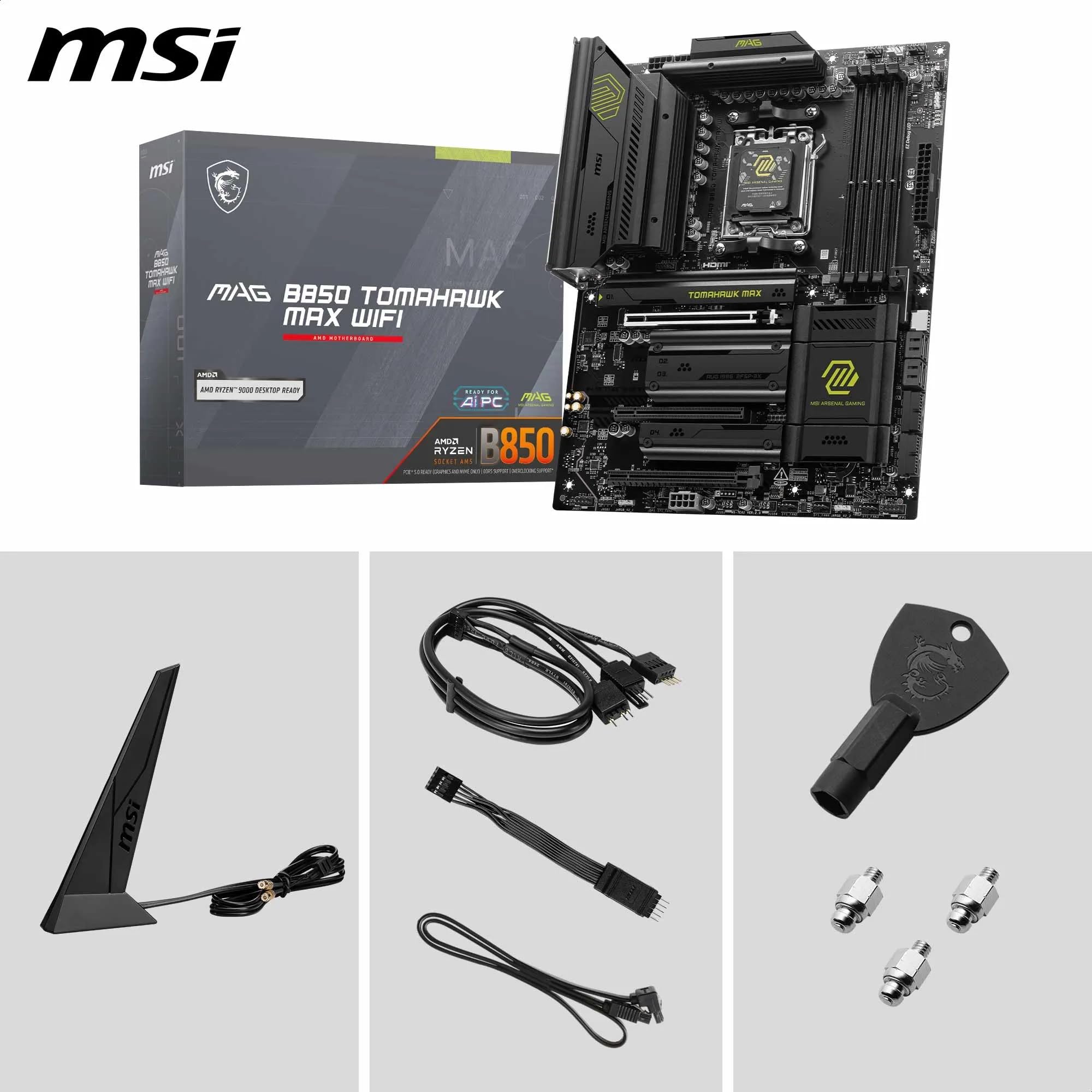 MSI MAG B850 Tomahawk MAX WiFi Mainboard, ATX - Unterstützt AMD Ryzen 9000/8000/7000 Prozessoren, AM5-80A SPS VRM, DDR5 Memory Boost 8400+ MT/s (OC), PCIe 5.0 x16, M.2 Gen5, Wi-Fi 7, 5G LAN