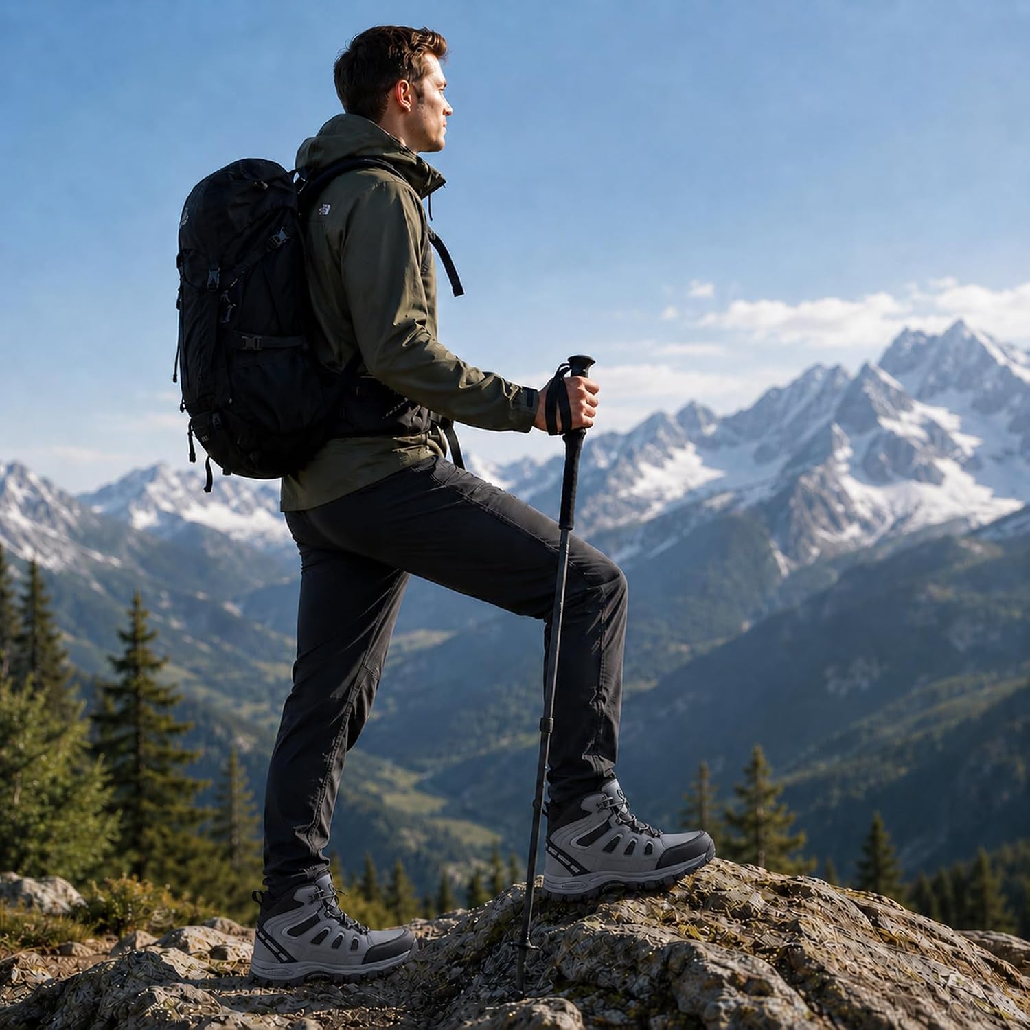 Lightweight Waterproof Hiking Shoes for Men,Anti-Slip Trail Sneakers with Durable Toe Protection,Breathable Outdoor Trekking Shoes for Mountain,Trail,Camping,All-Day Comfort