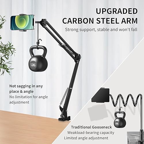 Miniatura 3 de Soporte de teléfono para escritorio, soporte de teléfono para cama con clip de abrazadera ajustable, soporte flexible para teléfono, soporte