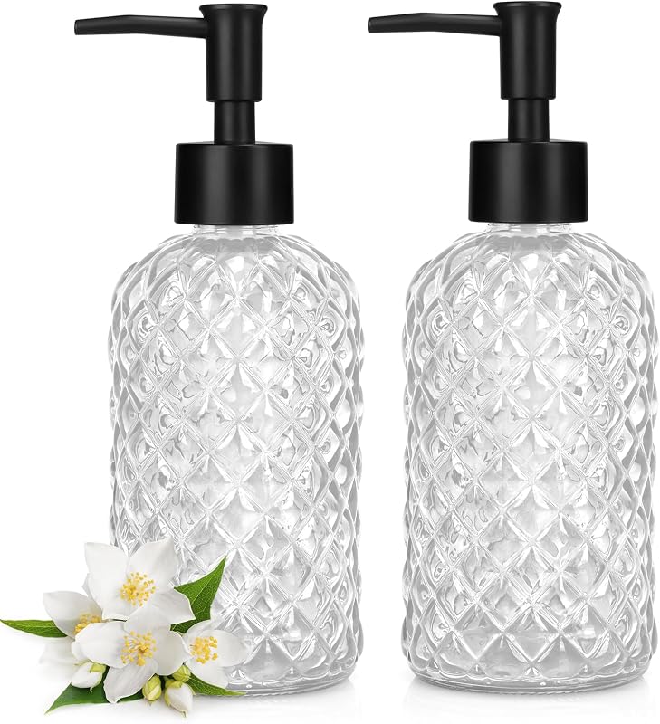 Topsky Dispensers de Sabonete em Vidro Transparente com Bomba Preta, 400 mL, Pacote com 2