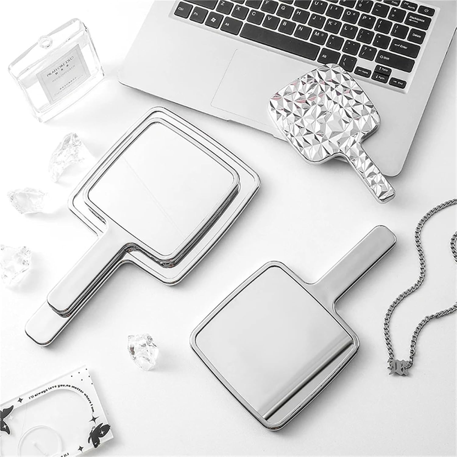 Portable Mini Ins Liquid Shape Square Mirror Handheld Desktop Cosmetic Makeup Travel Metallic Beauty(03)