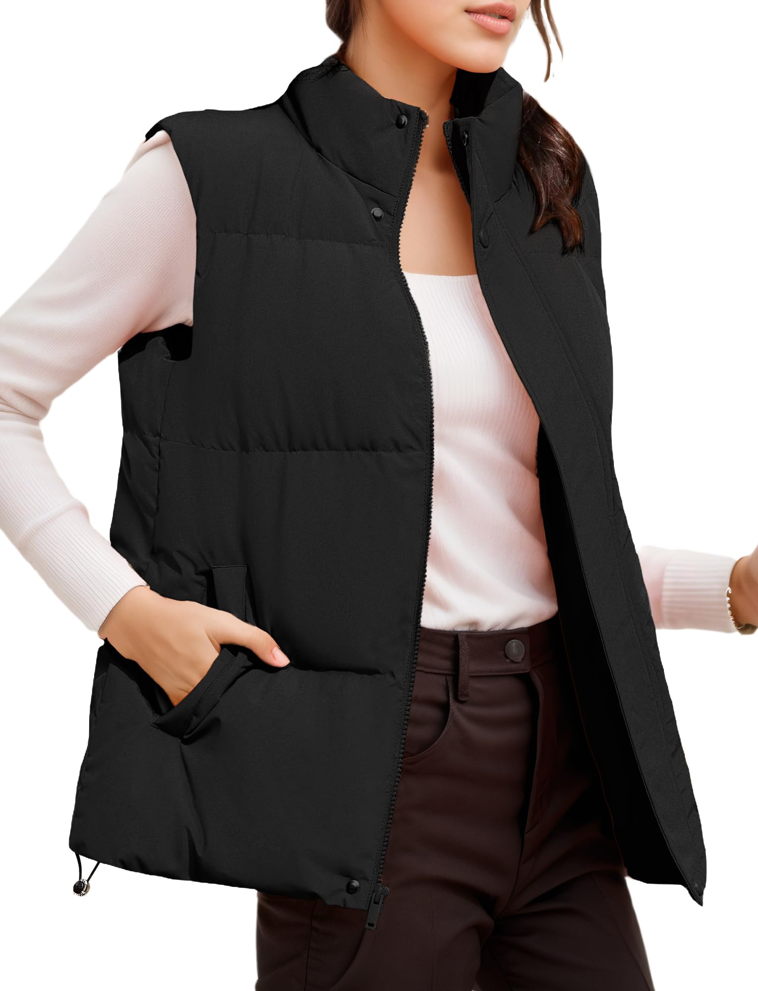 FEOYA Femme Gilet sans Manche Gilet Duvet Doudoune Zippé Adulte Veste Hiver Légère Matelassée Zippée avec Poches