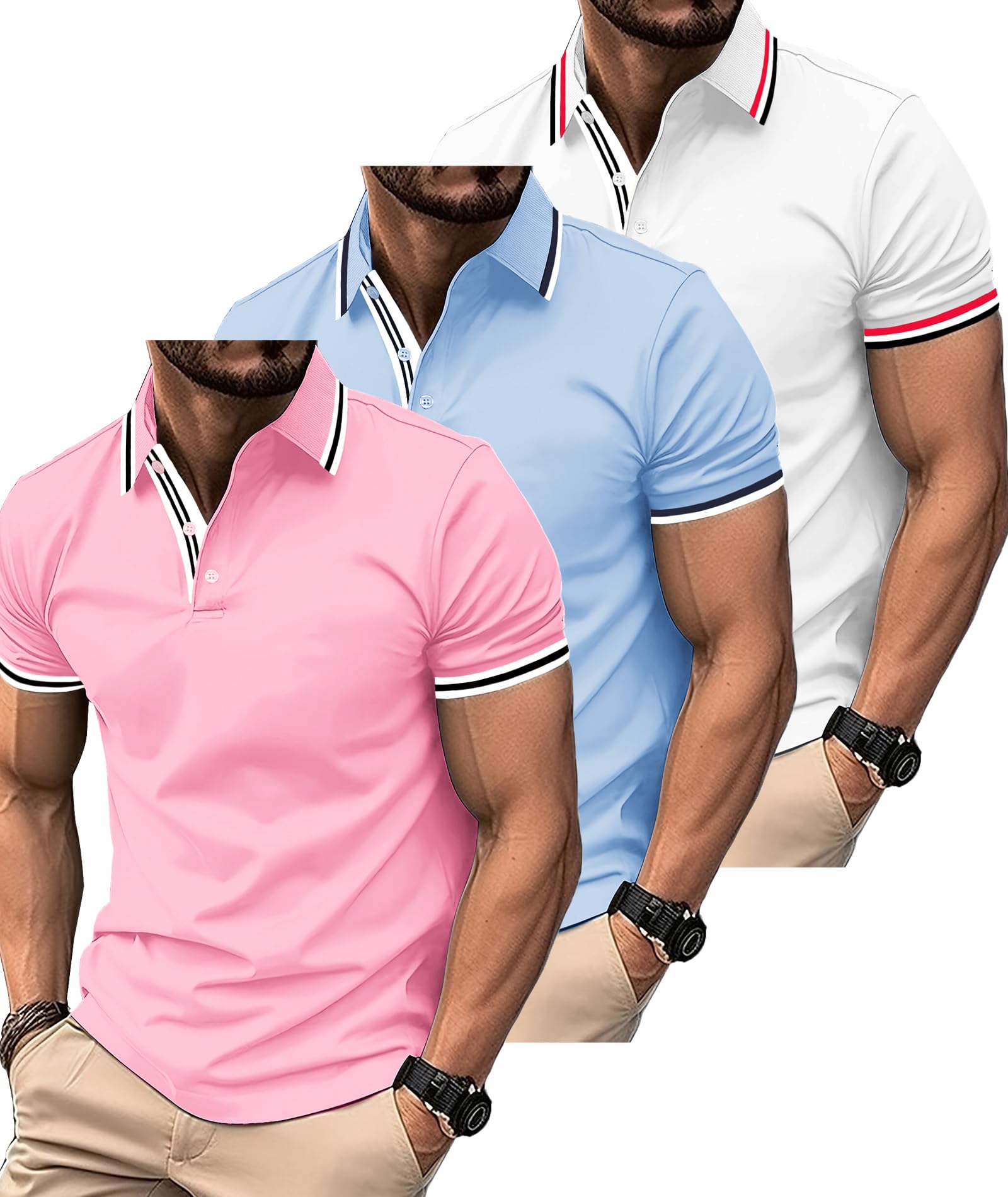SwissWell 3 Piezas Polo Hombre Manga Corta Golf Verano Polos Hombre