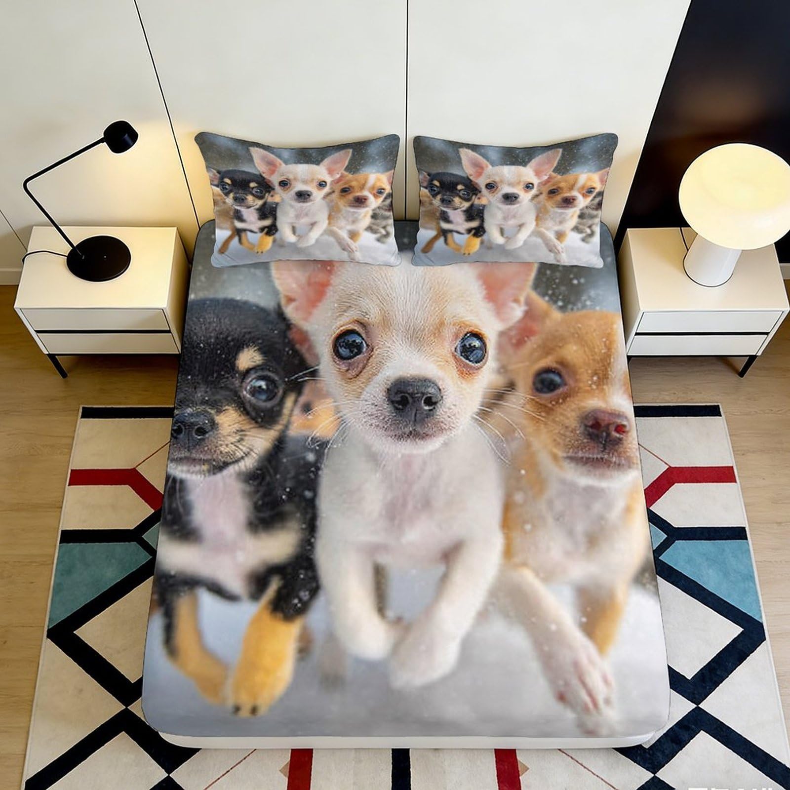 Pnayamiorkfel Style-5 3D Printed Chihuahua Puppy Fitted Sheet Microfiber Soft Anti-Slip Bed Cover For Bedroom Guest Room Decor Easy Care 90X200x25cm