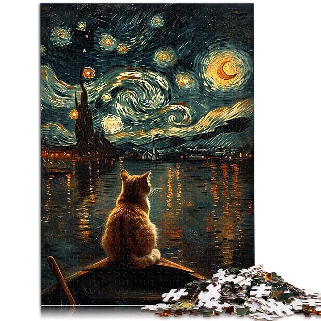 Foto 2 de 6 de Rompecabezas de 2000 Piezas para Adolescentes Gato bajo la Noche Estrellada Juguetes de Juego desafiantes…