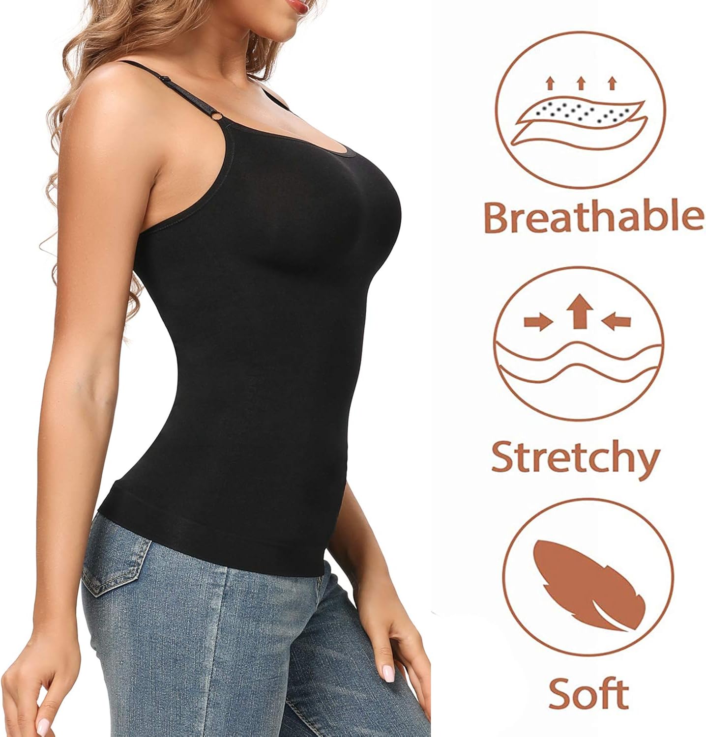 JOYSHAPER Tummy Control Camisole for Women Spaghetti Strap Shapewear Tank Tops Basic Cami at  Women’s Clothing store