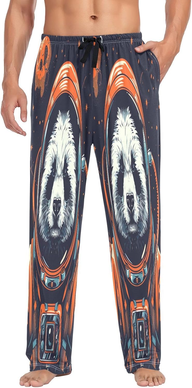 ALAZA Panda Astronaut Space Men's Pajama Pants Men Cotton Pajama Bottoms with Pockets, S