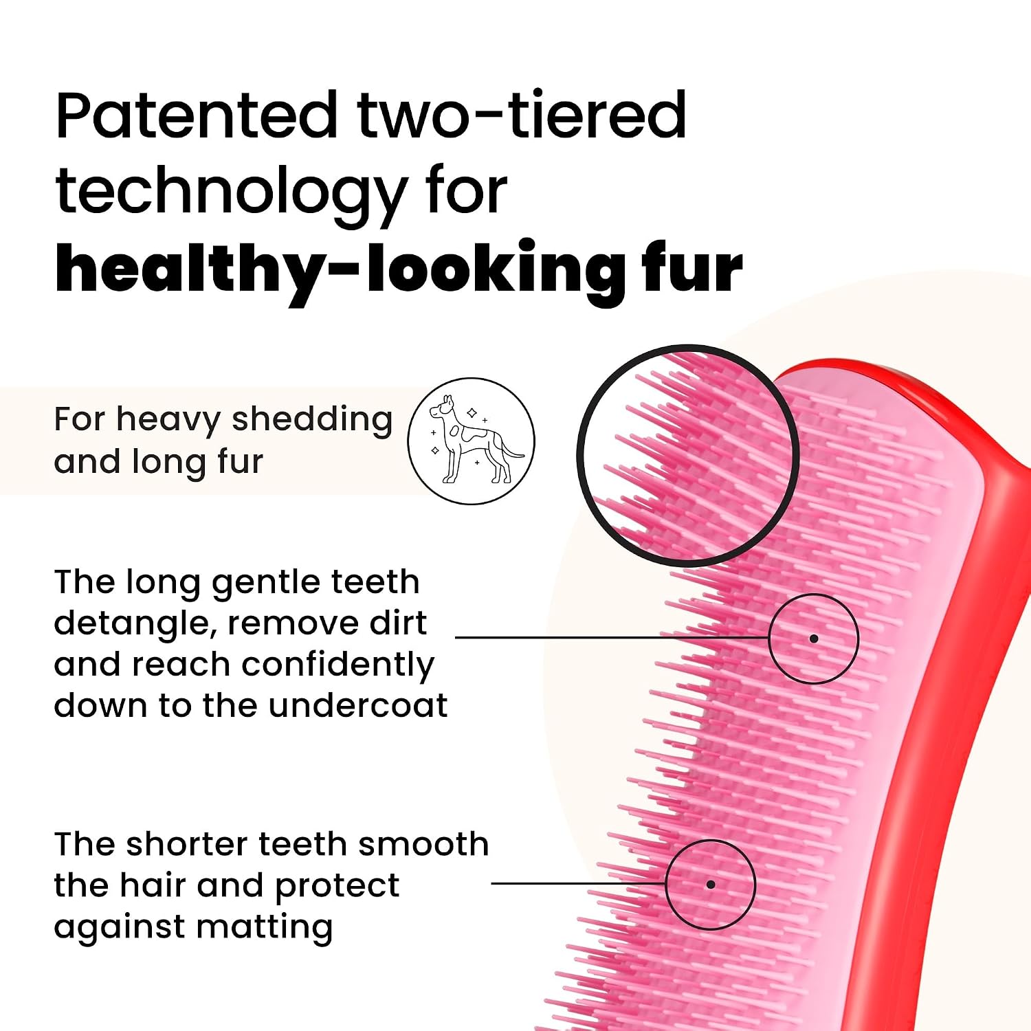 Pet Teezer De-Shedding Dog Brush for Long Hair Breeds, Large, Red & Pink | Dog grooming tool with patented two-tier teeth reaches the undercoat for thick, double-coated dogs & wet or dry fur