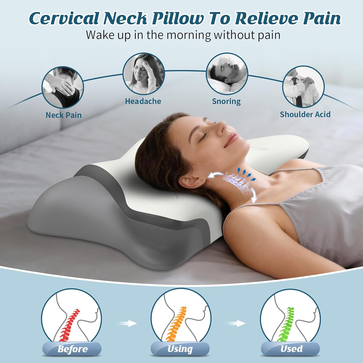 Cervical Neck Pillow for Pain Relief, Bed Pillows for Sleeping, Ergonomic Cooling Pillow, Orthopedic Contour Pillow for Side Back Stomach Sleepers,Neck Support Memory Foam Pillows with Pillow Covers - Image 2