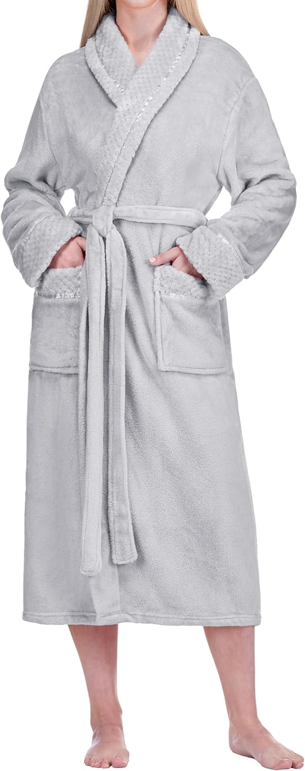 PAVILIA Soft Plush Women Fleece Robe, Cozy Warm Bathrobe, Fuzzy Female Long Spa Robe