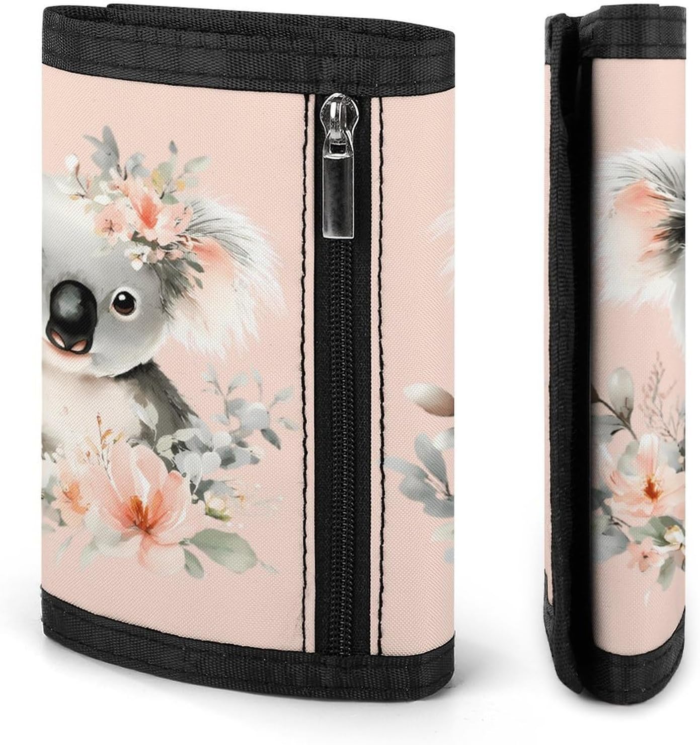 Cute Watercolor Koala with Flower Trifold Slim Wallet Front Pocket With Money Clip And ID Credit Card Slots For Travel Work