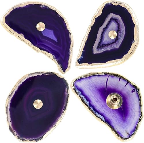 Rockcloud Pomos de ágata morada para cajón, tiradores para armario de aparador, rebanada teñida con pomos de borde chapados en oro para decoración disponible en Yaxa Peru