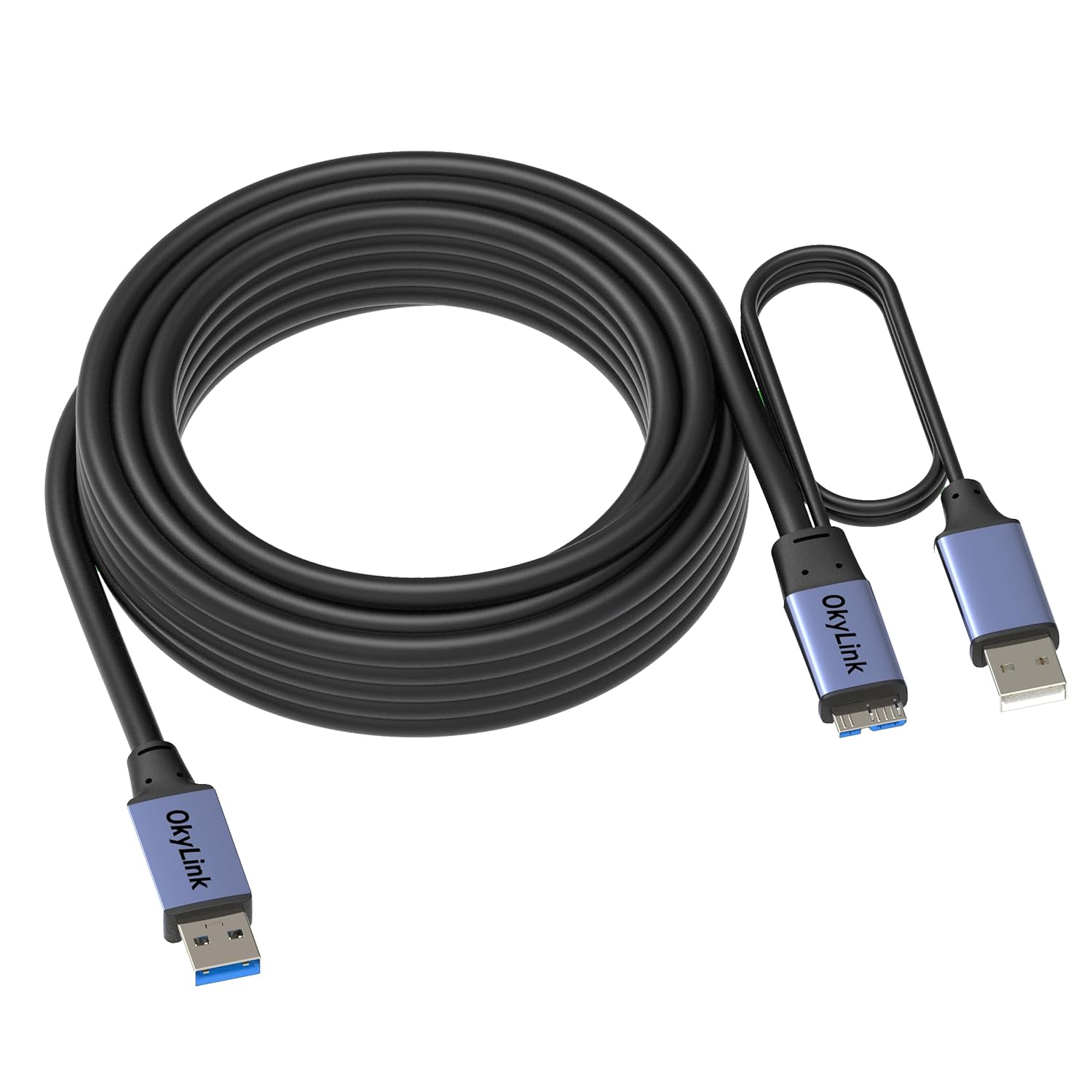OkyLink USB 3.0 (3.2 Gen 1) A to Micro-B Male to Male Data Cable, 5Gbps High Speed Transfer, 32ft(10M) for External Hard Drive HDD SSD