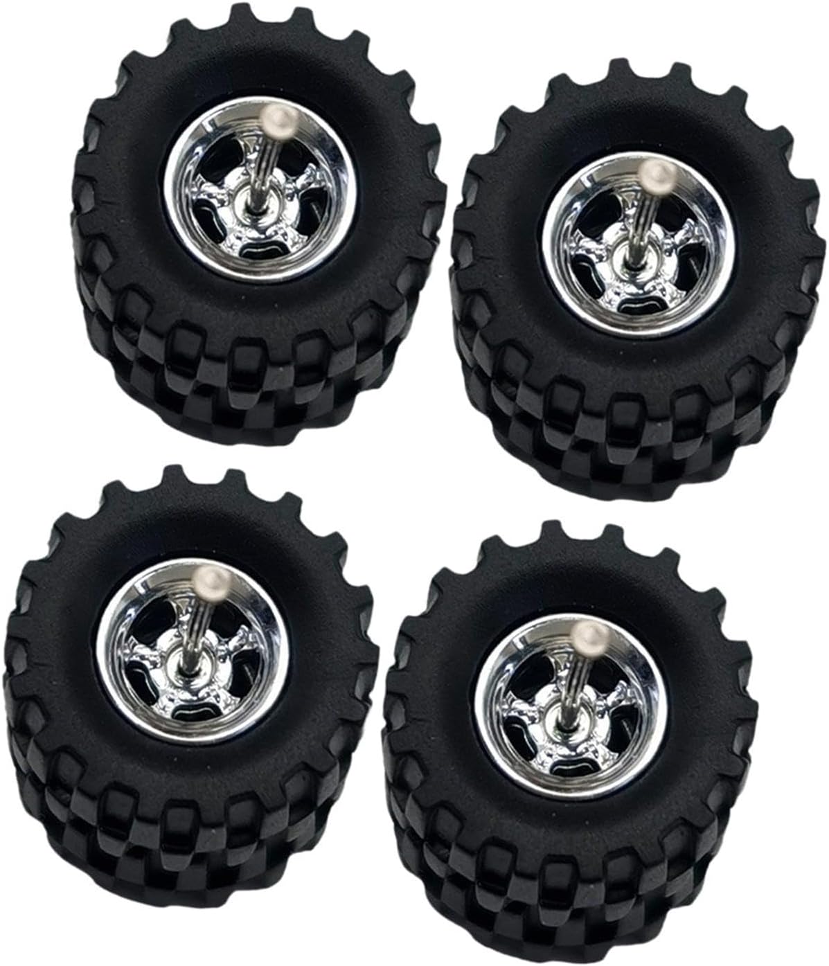Set of 4 Rubber Tires for 1/64 Scale Model Car Wheels, silver