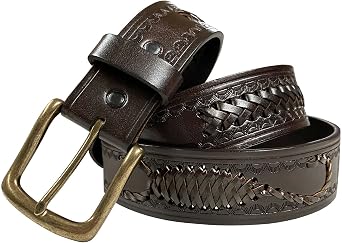 Western Hand-Braided Belt Genuine Full Grain Leather Casual Jean Belt 1-1/2"38mm Wide, Assembled in the U.S