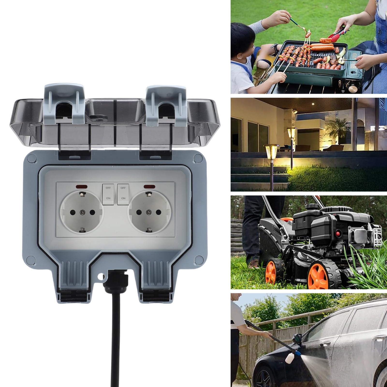 ViaGasaFamido Presa Elettrica Esterna da Parete da 16 A Resistente Alla Pioggia, con Interruttore Indipendente e Indicatore Luminoso A LED per Parchi, Giardini, Garage e bagni. (10m)