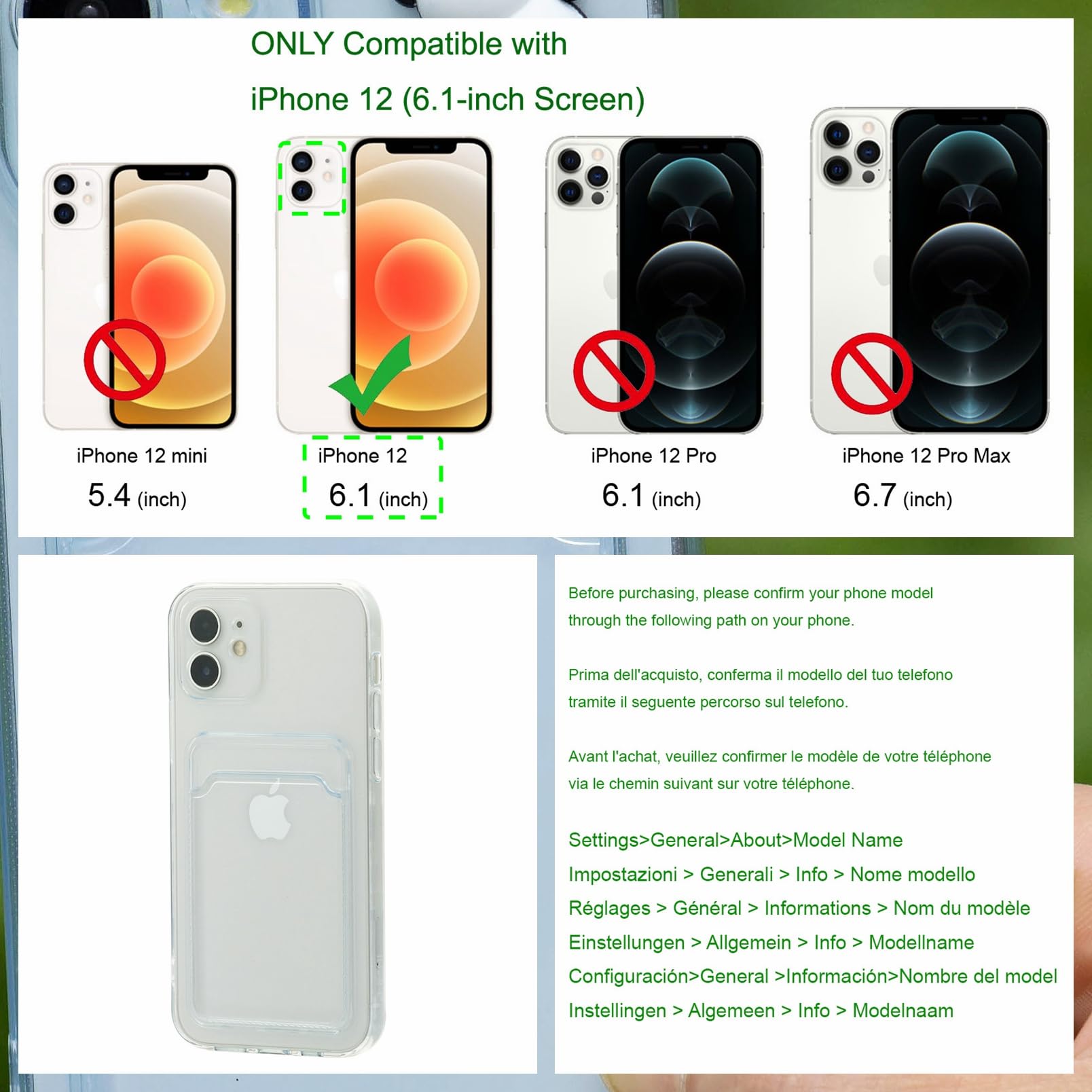 Chengyuanfeng Cover Trasparente per iPhone 12 con Porta Carte, Custodia Ultra-Sottile 1,5 mm in TPU Antigiallo Antiurto, Minimalista con Slot per 1 Carta, per Pendolari, Metro e Pagamenti Contactless