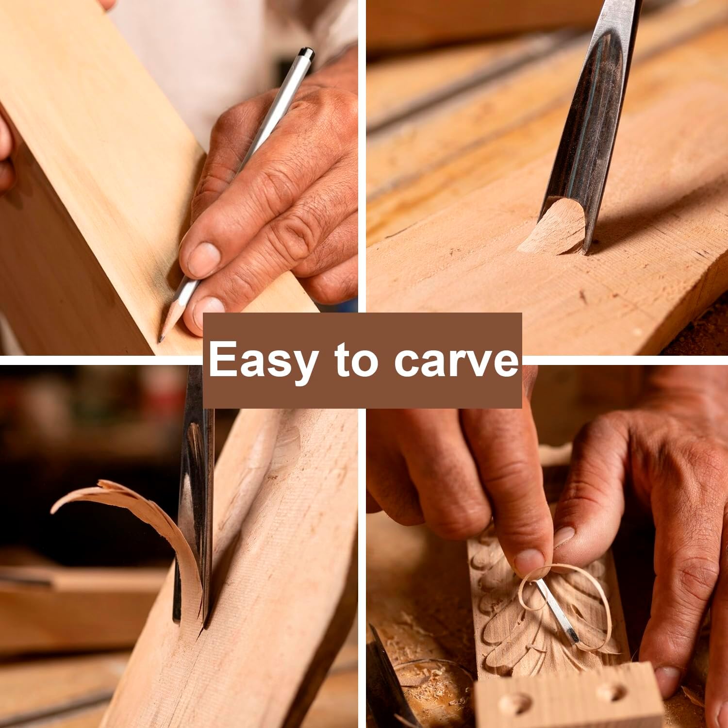 24-Piece Solid Wood Carving Blocks & Whittling Kit for Adults & Beginners - 3 Sizes Natural Wood Craft Supplies for DIY, Christmas Decor, Home Arts, Woodworking Class