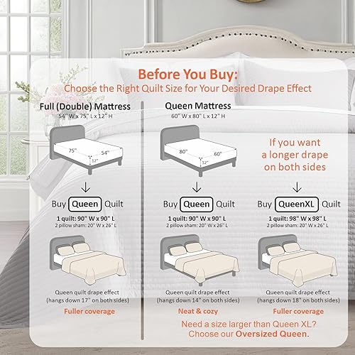 Vista 52 de KASENTEX - Juego de edredón lavable a máquina, cubrecama muy suave, ligero, lavado a la piedra, con costuras detalladas, matrimonial/queen con 2