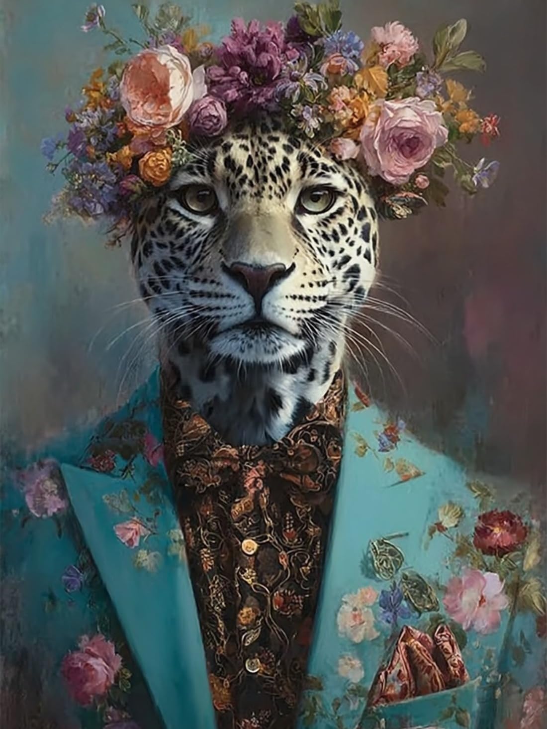 WANGWANGMIAO Paint by Numbers Kits for Adults,Leopard with Flowers Painting by Number Kits On Canvas,DIY Color Acrylic Oil Paints Home Wall Decor 16x20inch/40×50CM，with Frame