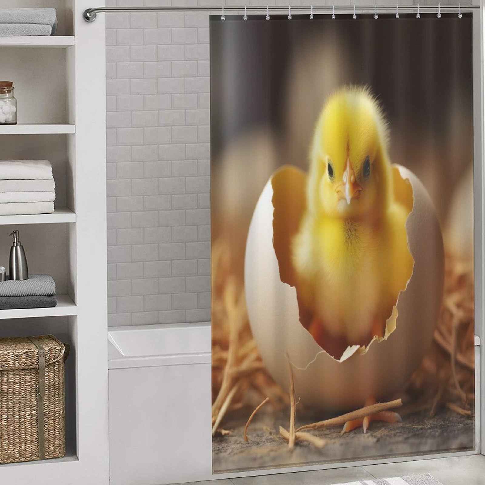Rideau de douche anti moisissure poulet en tissu imperméable 140x183cm pour sol toujours sec