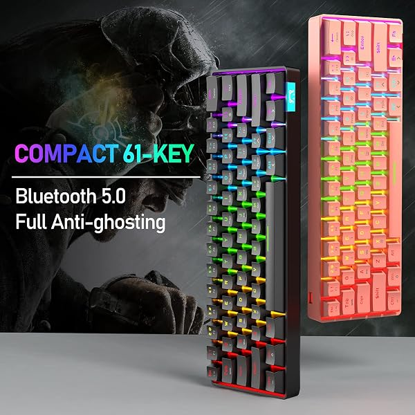 60% Teclado mecánico Cableado/inalámbrico Teclado Bluetooth 5.0 61 Teclas RGB Rainbow LED retroiluminado USB Tipo C Teclado para Juegos a Prueba de Agua Teclas Anti-Fantasma (Interruptor marrón) - 4
