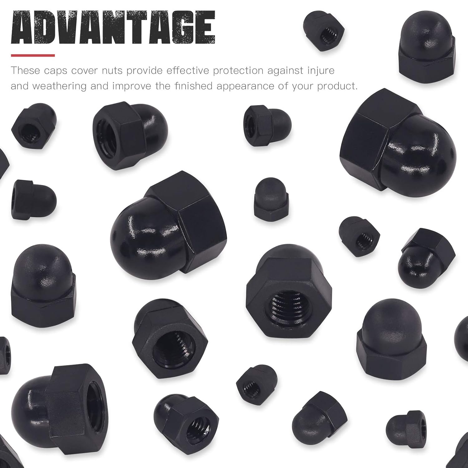 Hilitchi 7Sizes 100Pcs Black Nylon Acorn Nut Metric Inner Threaded Cap Nuts Assortment Kit M3 4 5 6 8 10 12 Dome Nuts