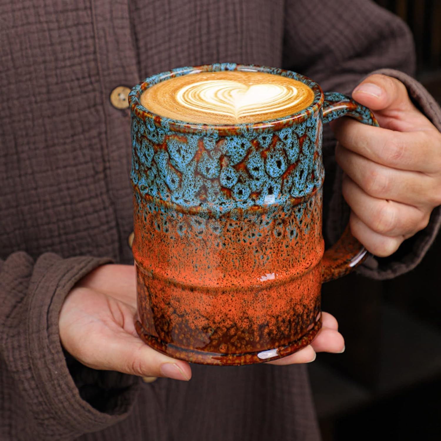 Tazza da caffè grande, 700 ml, grande ciotola per zuppa con manico, tazza da caffè XXL, in ceramica, colore bianco