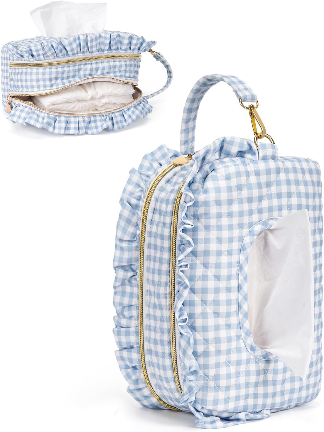 Double-layer Wipe Holder Quilted Wipes Bag Small Hanging Diaper Bag Portable Wipe Pouch Reusable for Stroller, Home, Travel