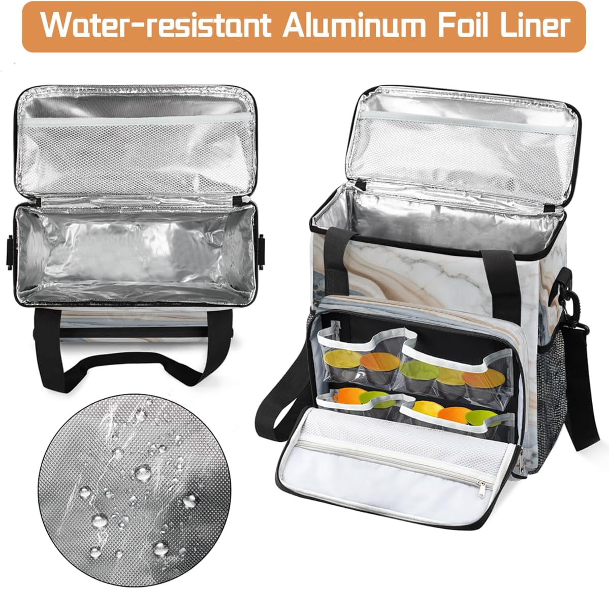 Layered Marble Pattern Portable Coffee Maker Carrying Bag Compatible with Keurig K-Mini or K-Mini Plus - Travel Storage Tote with K-Cup Pod Pockets for Single Serve Coffee Brewer