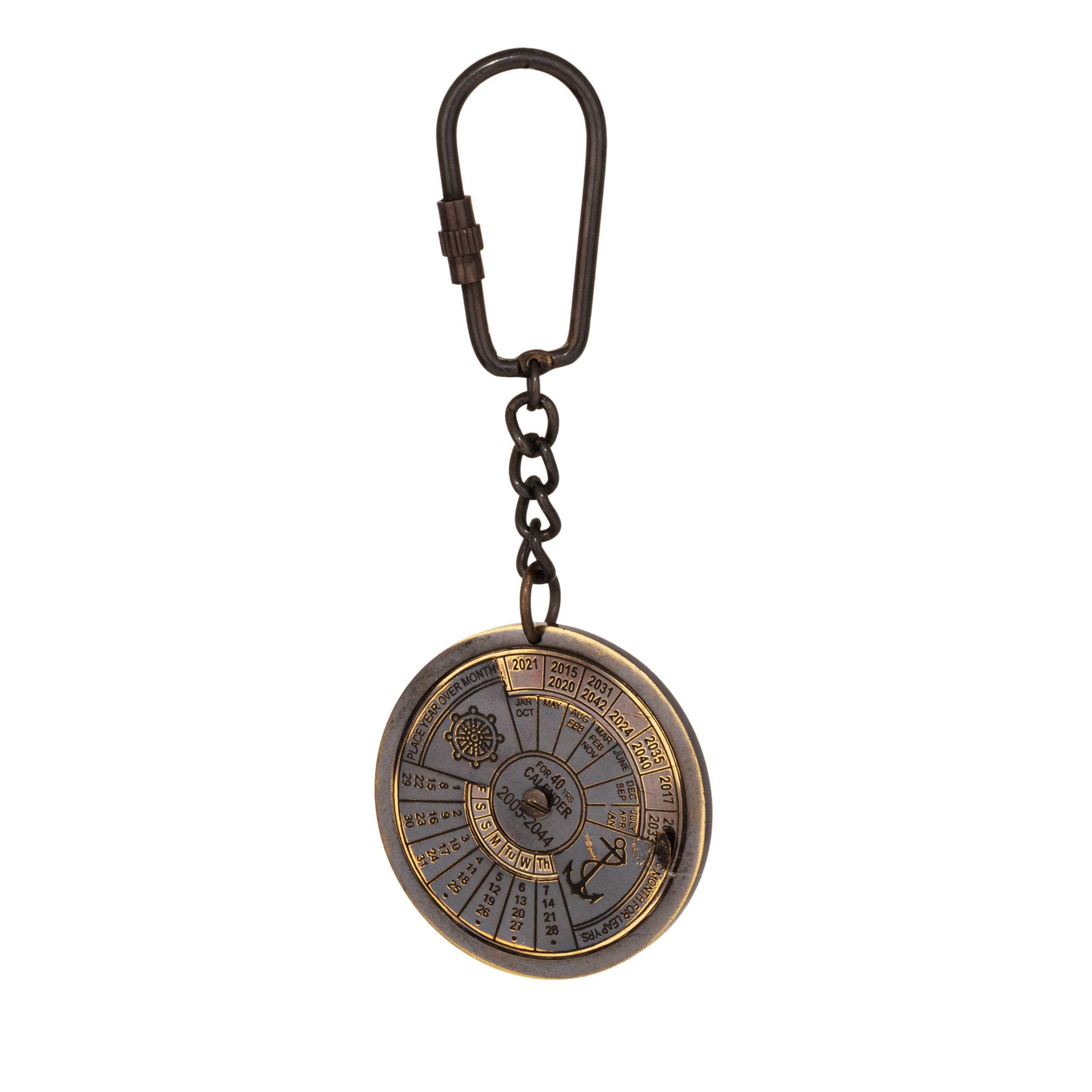 NKlaus Titanic Perpetual Calendar Keyring Antique Brass - 11.5 x 4.5 cm Nautical Retro Decoration 16015, gold, M