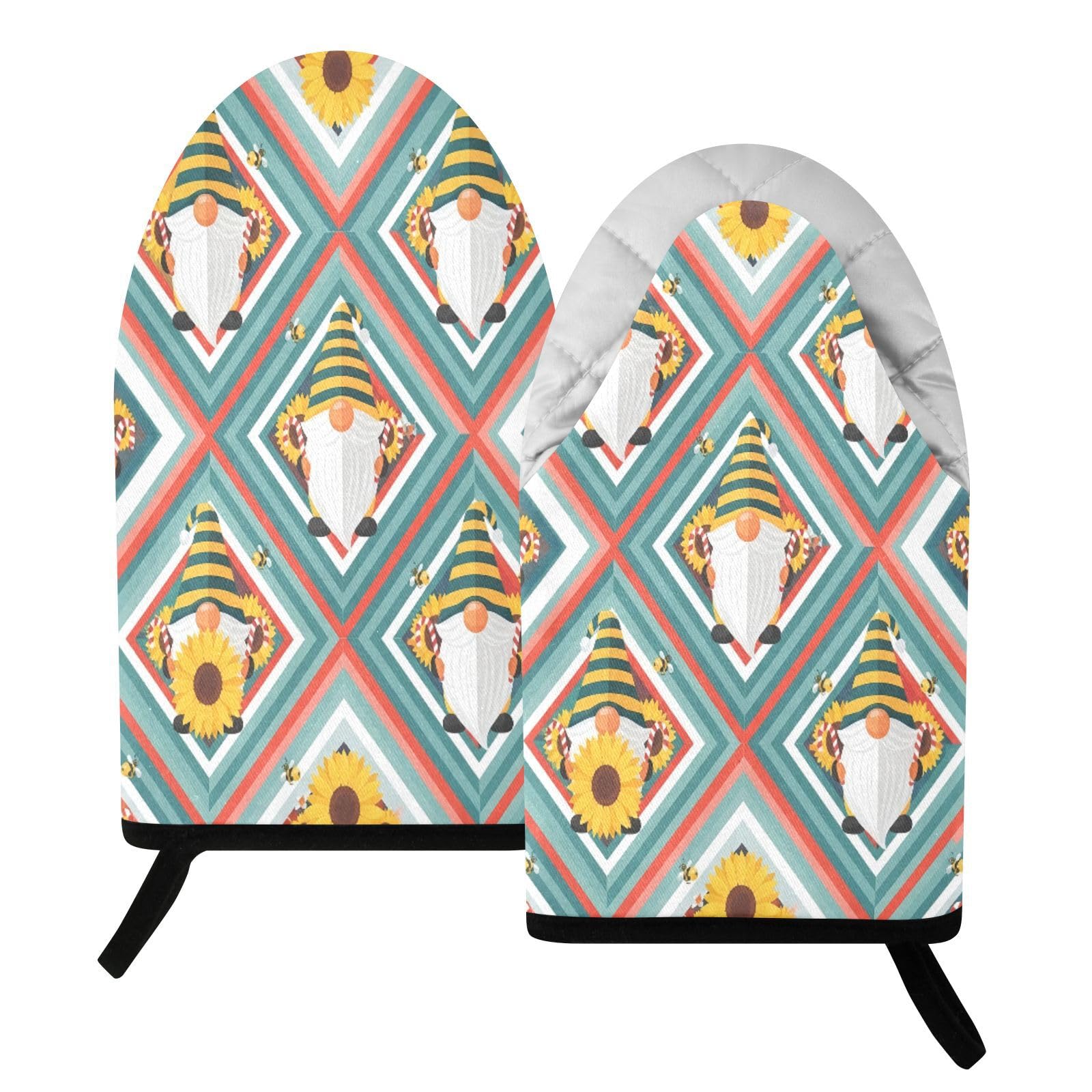 BURSTDDY Sunflower Gnome Oven Mitt,Heat Resistant Kitchen Mitts for Cooking