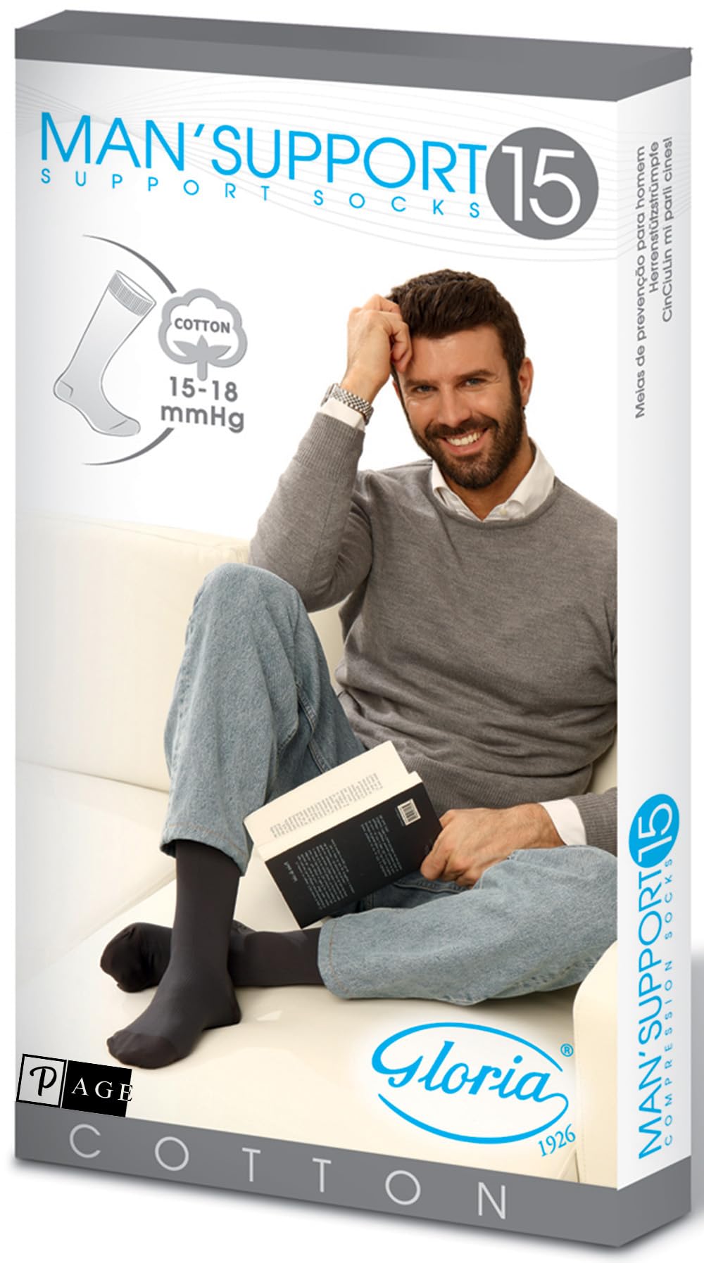 Gloria Med MAN SUPPORT 15 Calze a Compressione Graduata da Uomo, 15-18 mmHg, Cotone, Poliammide ed Elastam, Taglie 36-48, Colore Nero