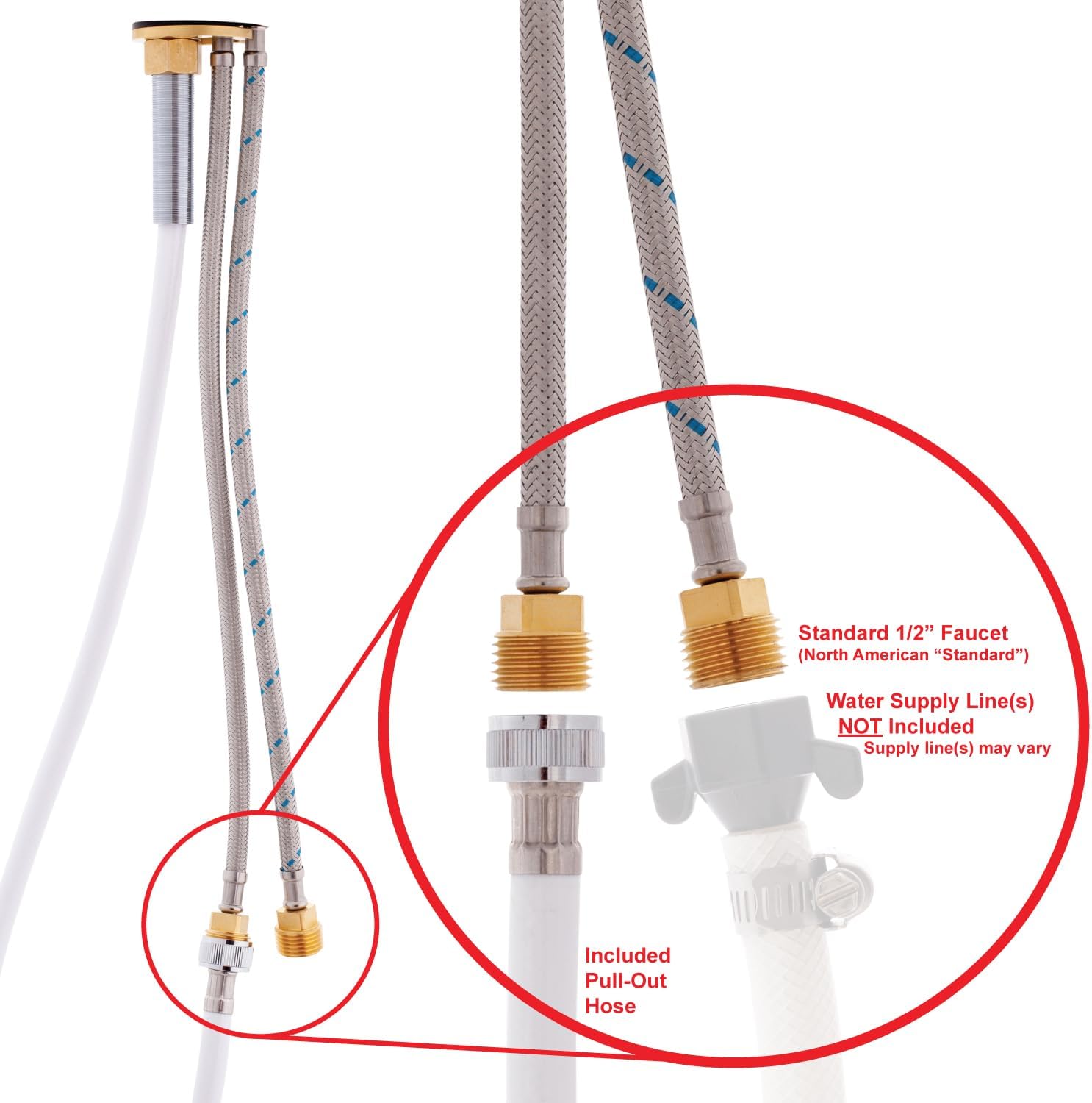 Ambassador Marine Aidack- Pull-Out Deck Tap (Cold Only) (Classic Warm White Sprayer, 10' White Rubber Hose) (Chrome/Warm White) 134-1735-CW-W