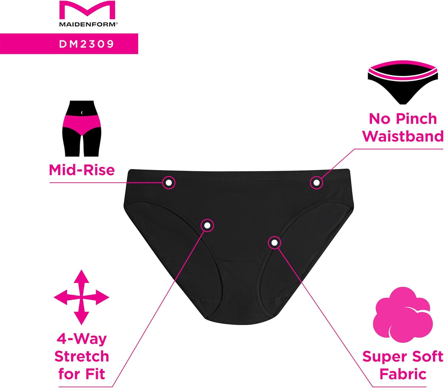 Maidenform womens M Seamless Bikini, Mid-rise Bikini Panty, Seamless Underwear for Women, 3-pack - Image 5