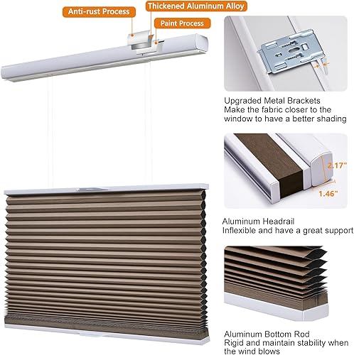 Miniatura 2 de Persilux Persianas Celulares de Tamaño Personalizado de Arriba Hacia Abajo de Abajo Hacia Arriba Sin Cordón Persianas Blackout Plisadas para Ventana