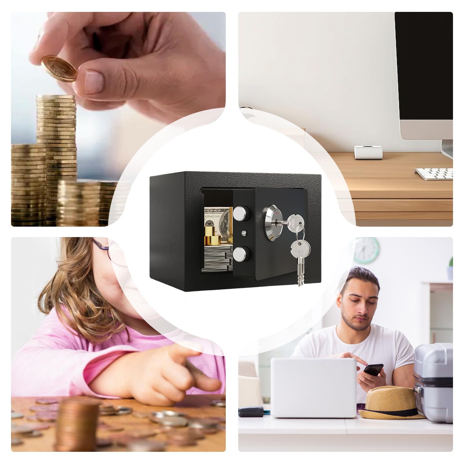 Mini Cassaforte Contenitore Ignifugo Portatile per Soldi e Organizer | cassaforte di sicurezza per gioielli e casa adatto a armadio, bagaglio, viaggio, dormitorio, affittuari, proprietari