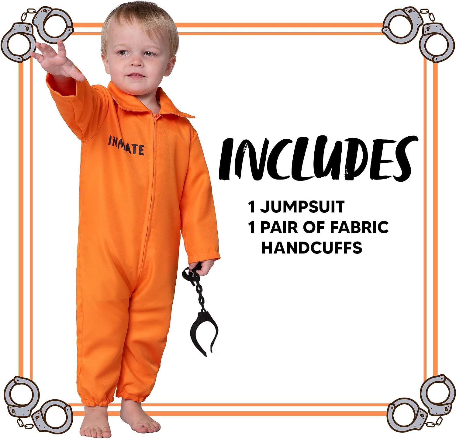 Spooktacular Creations Halloween Baby Jailbird Costume, Orange Prisoner Costume for Infants Toddler Halloween Dressup Party