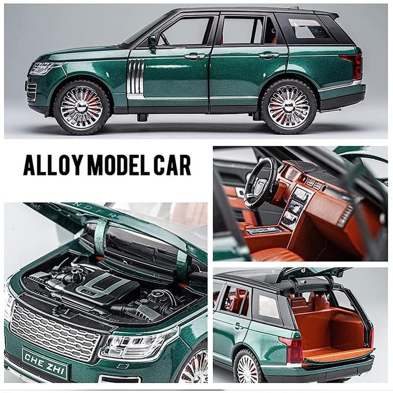 Image of 1:24 Metal Land Rover SUV Alloy Diecast Model Car Pull Back Vehicle with Openable Doors, Sound & Light, Toy for Kids Boys Girls, Collectible Die-cast Model Car (Green)