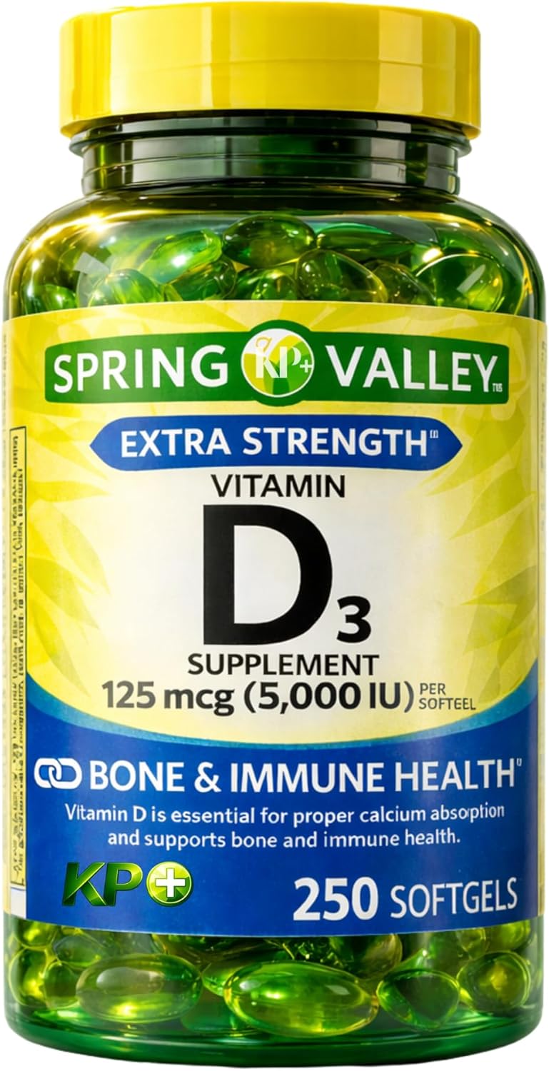 KP+ Vitamin D3 125 mcg (5,000 IU) | Bone & Immune Health | Gluten Free | 250 Softgels | Pack of 1