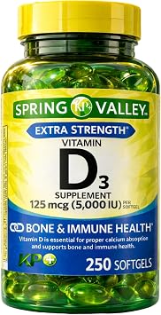 KP+ Vitamin D3 125 mcg 5,000 IU | Bone & Immune Health | Gluten Free | 250 Softgels | Pack of 1